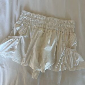 Free People White Smocked Waist Ruffle shorts